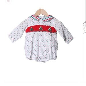 Charming Holiday Baby Romper with Red Detail